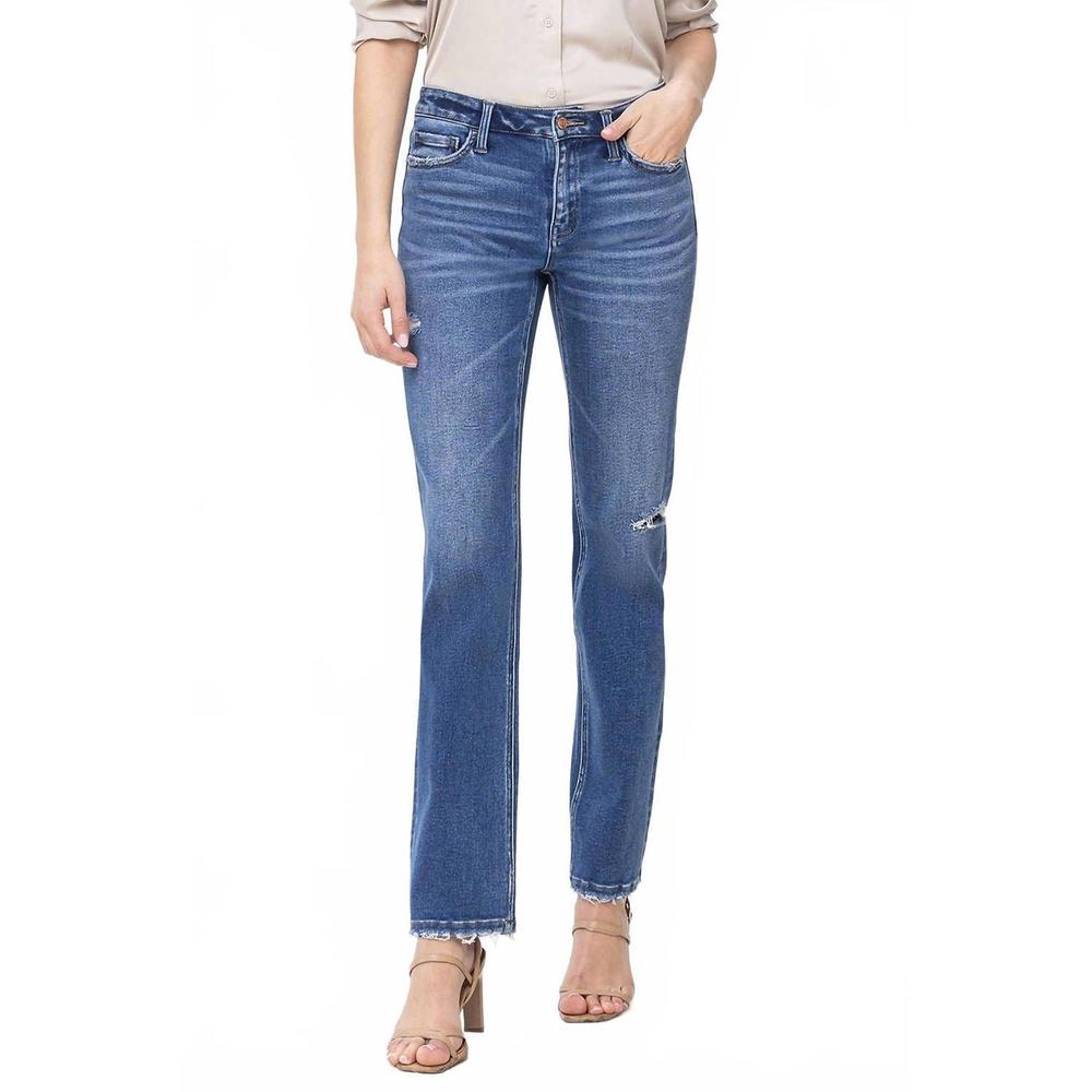 Flying Monkey Women's Straight Leg Jeans in Medium Blue
